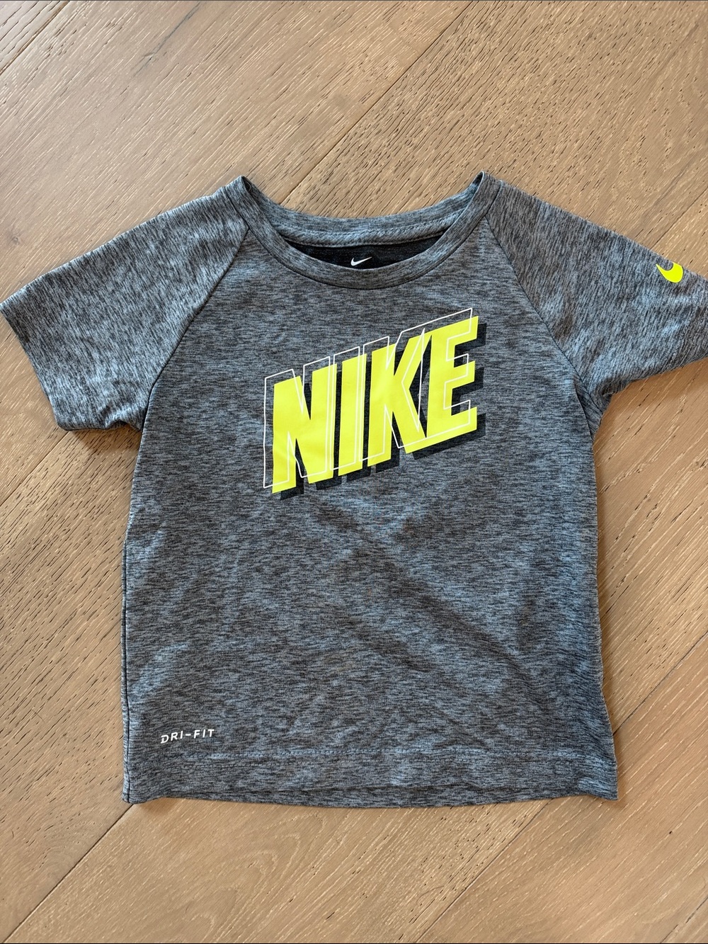 Nike Kids Gray Short Sleeve Tee with Neon Yellow Logo
